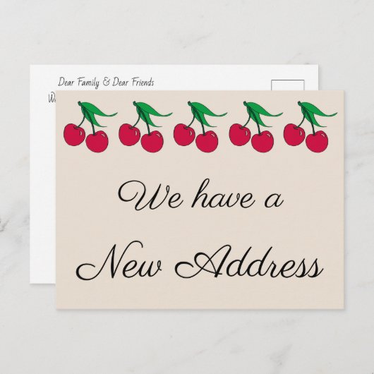 赤いさくらんぼが新しい家に 案内ポストカード (正面/裏面)