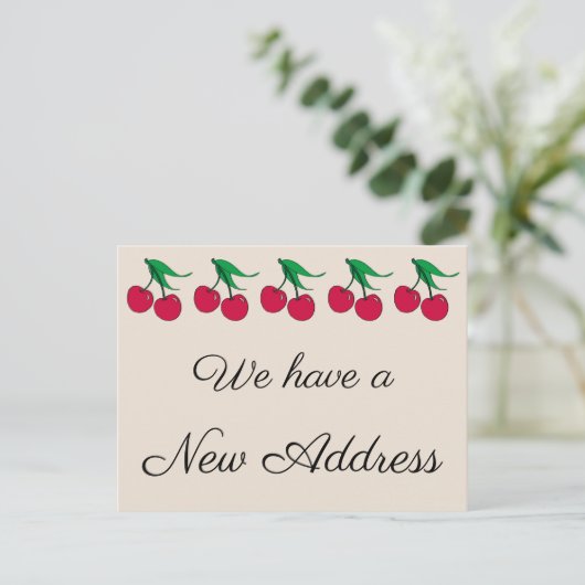 赤いさくらんぼが新しい家に 案内ポストカード (スタンド正面)