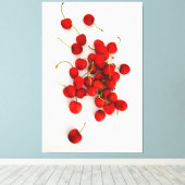 赤いさくらんぼが白に輝いた キャンバスプリント (インサイチュ (ウッドフロア))