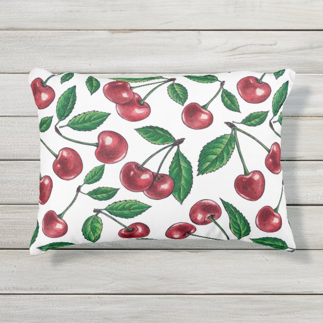 赤いさくらんぼが白 アウトドアクッション (正面)