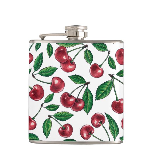 赤いさくらんぼが白 フラスク (正面)