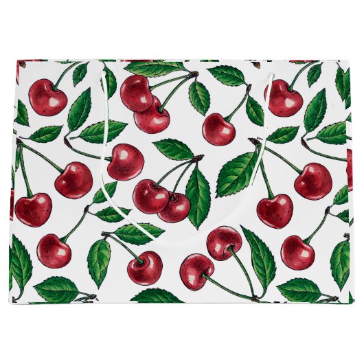 赤いさくらんぼが白 ラージペーパーバッグ (正面)