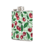 赤いさくらんぼが薄緑のギンガムに フラスク (左)