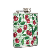 赤いさくらんぼが薄緑のギンガムに フラスク (右)