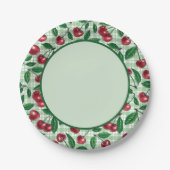 赤いさくらんぼが薄緑のギンガムに ペーパープレート (正面)