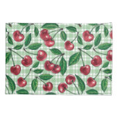 赤いさくらんぼが薄緑のギンガムに 枕カバー (裏面-左)