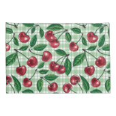赤いさくらんぼが薄緑のギンガムに 枕カバー (裏面-右)