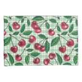 赤いさくらんぼが薄緑のギンガムに 枕カバー (正面右)