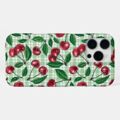 赤いさくらんぼが薄緑のギンガムに iPhoneケース (裏面横)