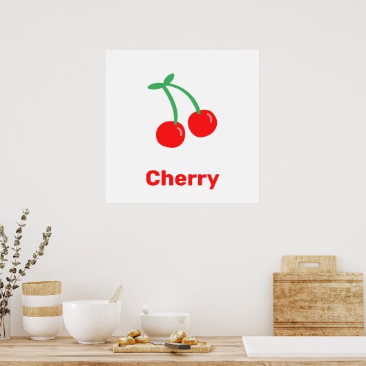 赤いさくらんぼと言葉のポスター ポスター (キッチン)