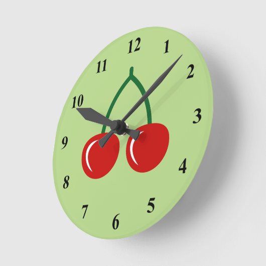 赤いさくらんぼのキッチン用壁時計 ラウンド壁時計 (傾斜)