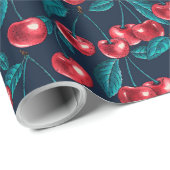 赤いさくらんぼのダークブルーのラッピング紙 ラッピングペーパー (ロールコーナー)