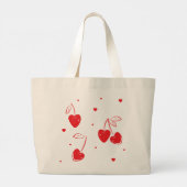 赤いさくらんぼのハートお洒落かわいい図形名 ラージトートバッグ (裏面)