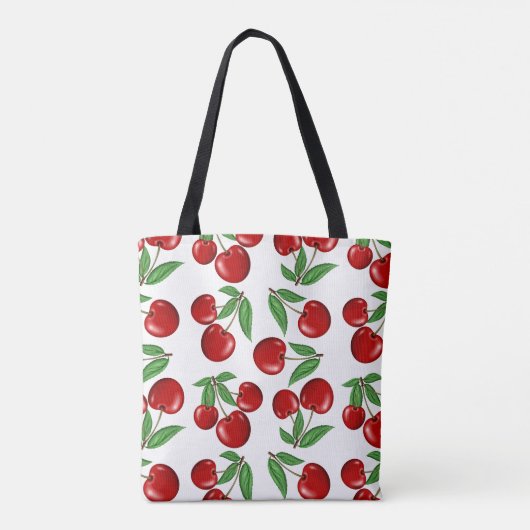 赤いさくらんぼのパターン全体のカスタム トートバッグ (裏面)