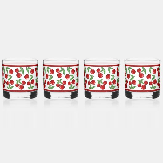 赤いさくらんぼのパターン全体 ウイスキーグラス (正面)