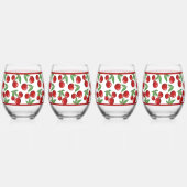 赤いさくらんぼのパターン全体 ステムなしワイングラス (左)