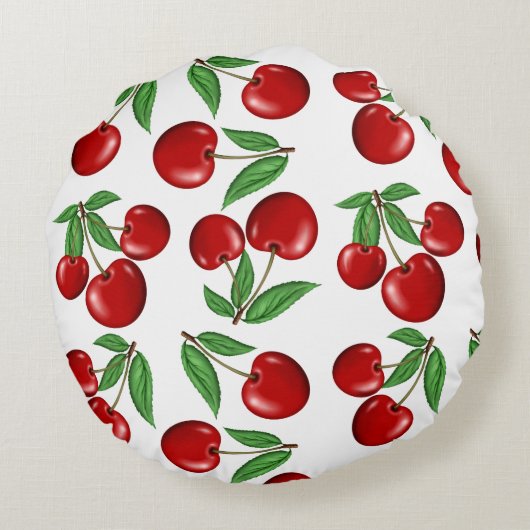 赤いさくらんぼのパターン全体 ラウンドクッション (裏面)
