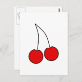 赤いさくらんぼのペア黒のアウトライン ポストカード (正面/裏面)