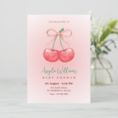 赤いさくらんぼの弓の赤ちゃんシャワー 招待状 (スタンド正面)