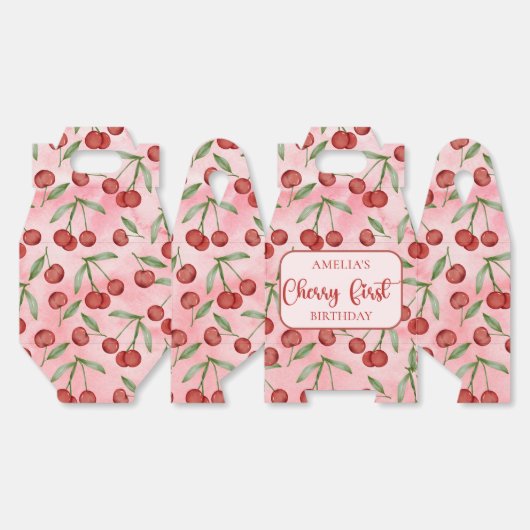 赤いさくらんぼの最初の誕生日優先ボックス フェイバーボックス (見開き)