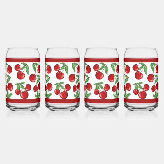 赤いさくらんぼの果実のパターン全体 ガラス缶 (裏面)