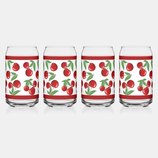 赤いさくらんぼの果実のパターン全体 ガラス缶 (右)