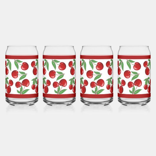 赤いさくらんぼの果実のパターン全体 ガラス缶 (正面)