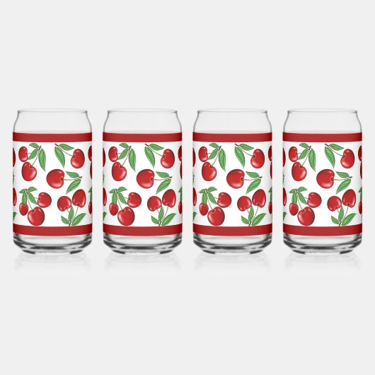 赤いさくらんぼの果実のパターン全体 ガラス缶 (左)