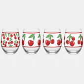赤いさくらんぼの組み合わせパターン ステムなしワイングラス (裏面)