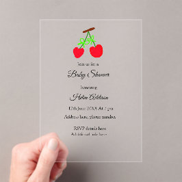 赤いさくらんぼの緑の弓を追加QRベビーシャワー アクリル招待状