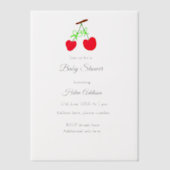 赤いさくらんぼの緑の弓を追加QRベビーシャワー ベラム紙招待状 (正面)