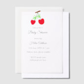 赤いさくらんぼの緑の弓を追加QRベビーシャワー ベラム紙招待状 (オフセット)
