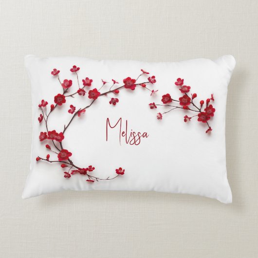 赤いさくらんぼの花の名前の追加 アクセントクッション (裏面)