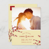 赤いさくらんぼの花の桜写真の日付を保存 案内ポストカード (正面/裏面)