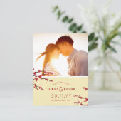 赤いさくらんぼの花の桜写真の日付を保存 案内ポストカード (スタンド正面)