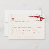 赤いさくらんぼの花桜がアジアの渦巻結婚き 出欠カード (正面)