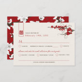 赤いさくらんぼの花桜がアジアの渦巻結婚き 出欠カード (正面/裏面)