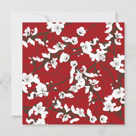 赤いさくらんぼの花桜がアジアの渦巻結婚き 招待状 (裏面)