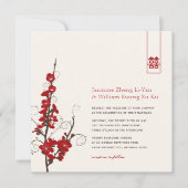 赤いさくらんぼの花桜がアジアの渦巻結婚き 招待状 (正面)