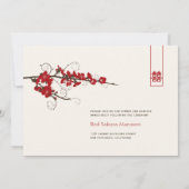 赤いさくらんぼの花桜がアジアの渦巻結婚き 招待状 (裏面)