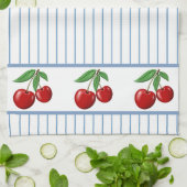 赤いさくらんぼの青ストライプいグラフィックパターン キッチンタオル (折り畳み)