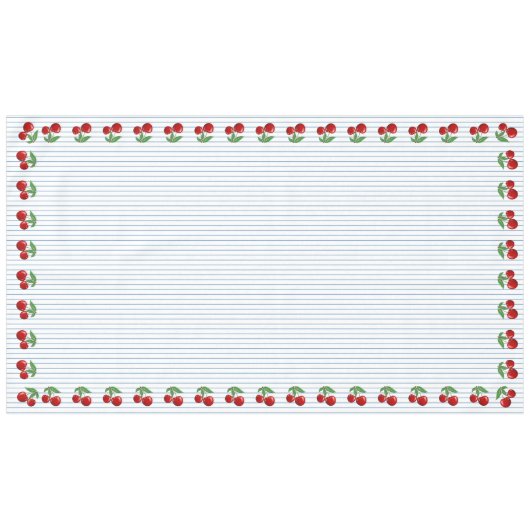 赤いさくらんぼの青ストライプいグラフィックパターン テーブルクロス (正面(横))