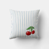 赤いさくらんぼの青ストライプいパターン クッション (裏面)