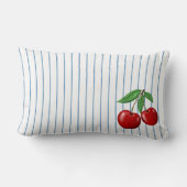 赤いさくらんぼの青ストライプいパターン ランバークッション (裏面)