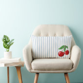 赤いさくらんぼの青ストライプいパターン ランバークッション (椅子)