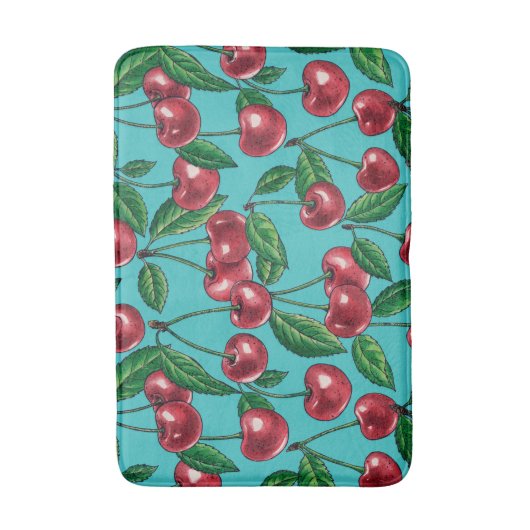 赤いさくらんぼオンターコイズ バスマット (正面縦)