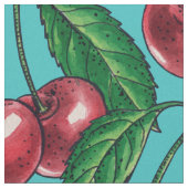 赤いさくらんぼオンターコイズ ファブリック (クローズアップ)