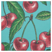 赤いさくらんぼオンターコイズ ファブリック (見本)