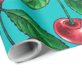 赤いさくらんぼオンターコイズ ラッピングペーパー (ロールコーナー)