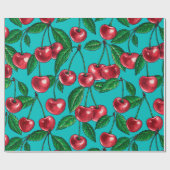 赤いさくらんぼオンターコイズ ラッピングペーパー (フラット)
